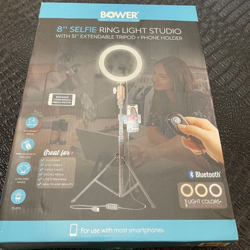 Bower Selfie Ring Light Stick 8’ Has Expandable Tri-pod upto 51 inches